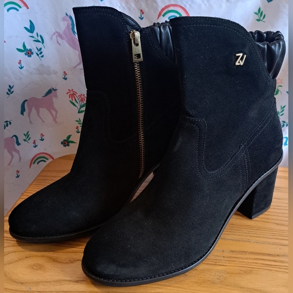 NWOT Zadig & Voltaire Black Suede Chunky Goth Moto Bootie Boot Heel Shoe SZ 7.5 - Picture 1 of 10